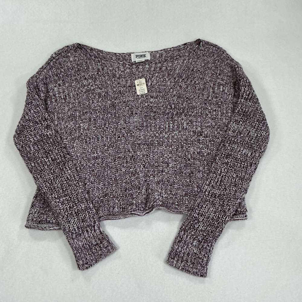 Victoria's Secret PINK Marled Burgundy Cropped Sweater Small NWT 157431